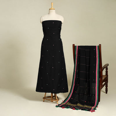 Black 3pc Handloom Cotton Kutch Bhujodi Dress Material