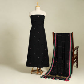  Black 3pc Handloom Cotton Kutch Bhujodi Dress Material