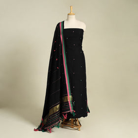  Black 3pc Handloom Cotton Kutch Bhujodi Dress Material