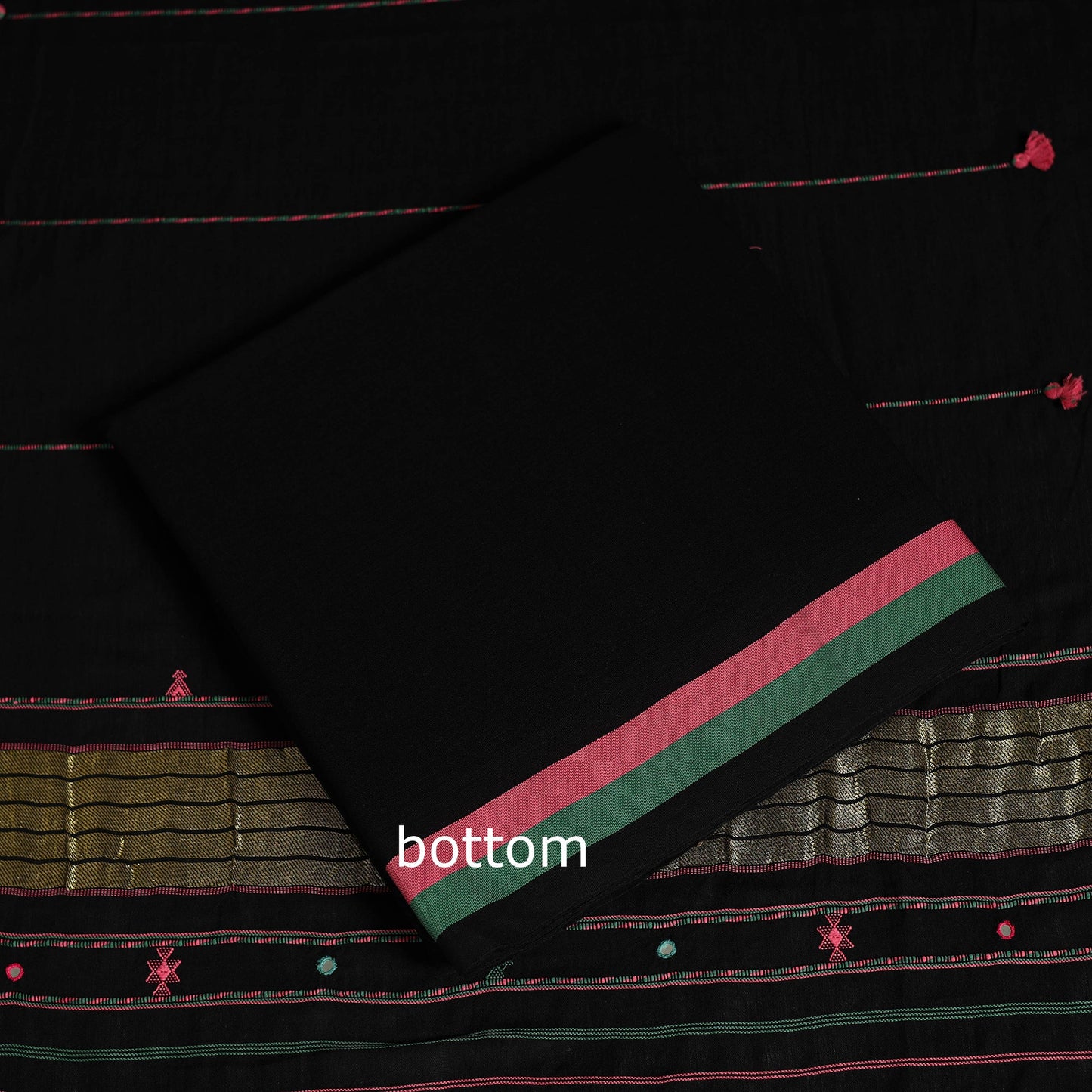  Black 3pc Handloom Cotton Kutch Bhujodi Dress Material