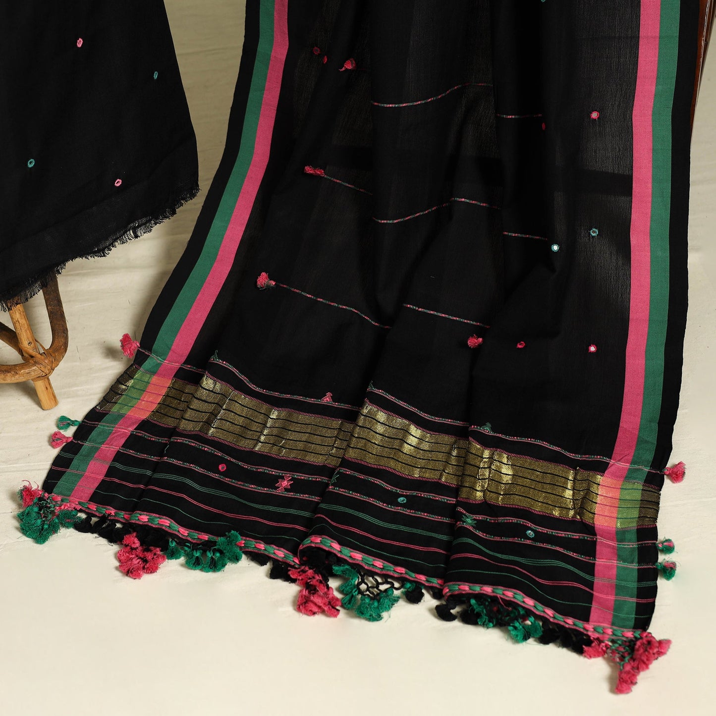  Black 3pc Handloom Cotton Kutch Bhujodi Dress Material