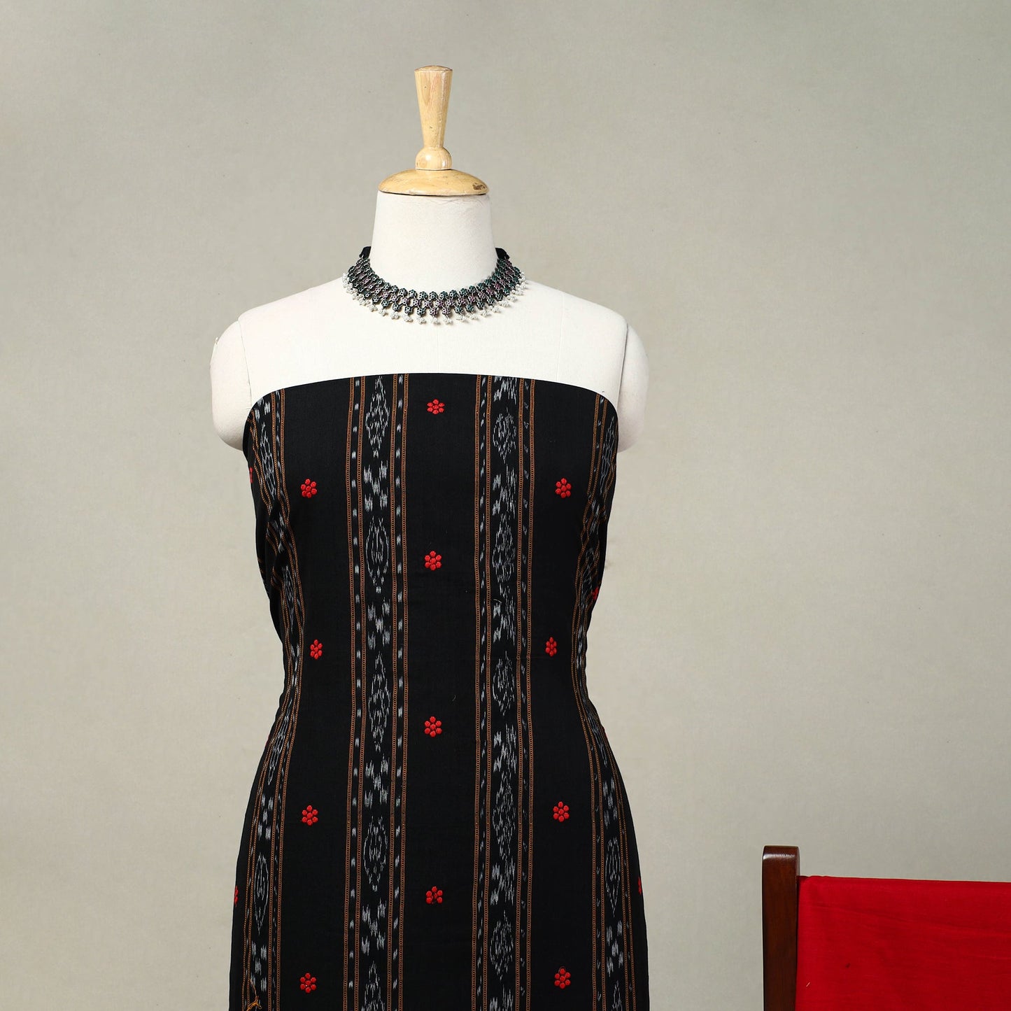 Black 3pc Handloom Cotton Sambalpuri Ikat Dress Material