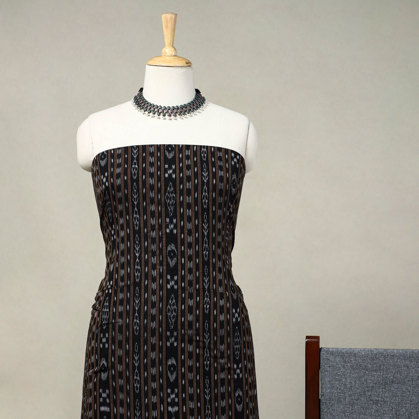 Black 3pc Handloom Cotton Sambalpuri Ikat Dress Material