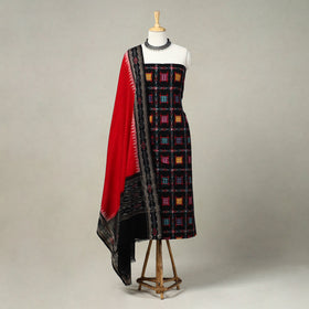 Black 3pc Handloom Cotton Sambalpuri Ikat Dress Material