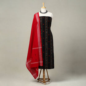Black 3pc Handloom Cotton Sambalpuri Ikat Dress Material