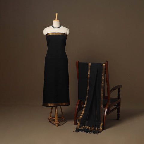 Black - 3pc handloom cotton unstitched mangalagiri dress