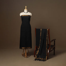 Black - 3pc handloom cotton unstitched mangalagiri dress