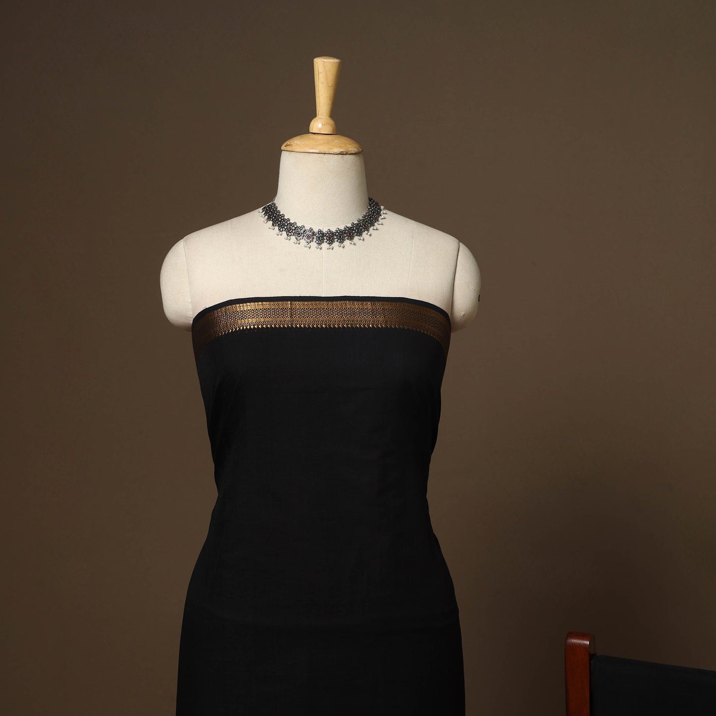 Black - 3pc handloom cotton unstitched mangalagiri dress