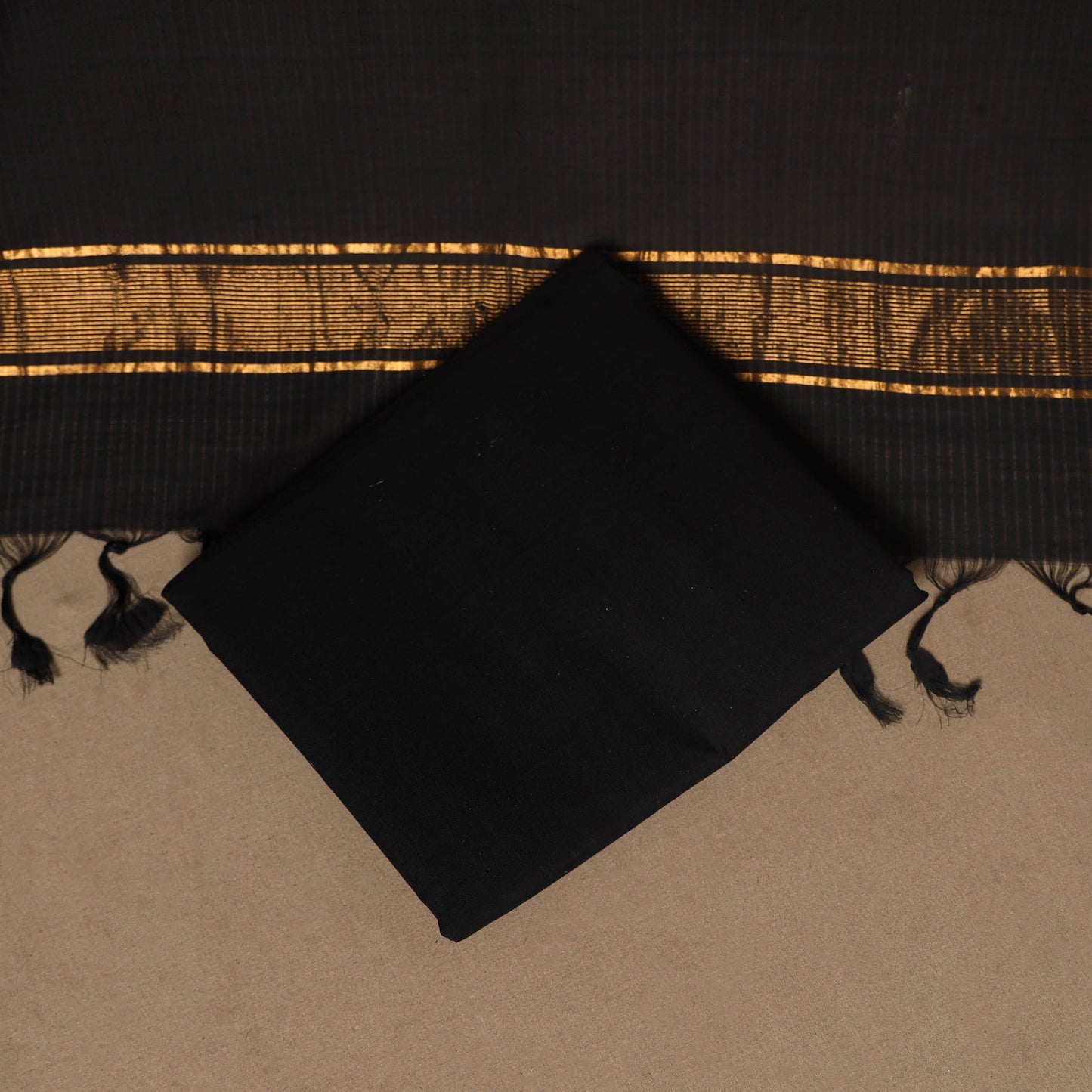 Black - 3pc handloom cotton unstitched mangalagiri dress