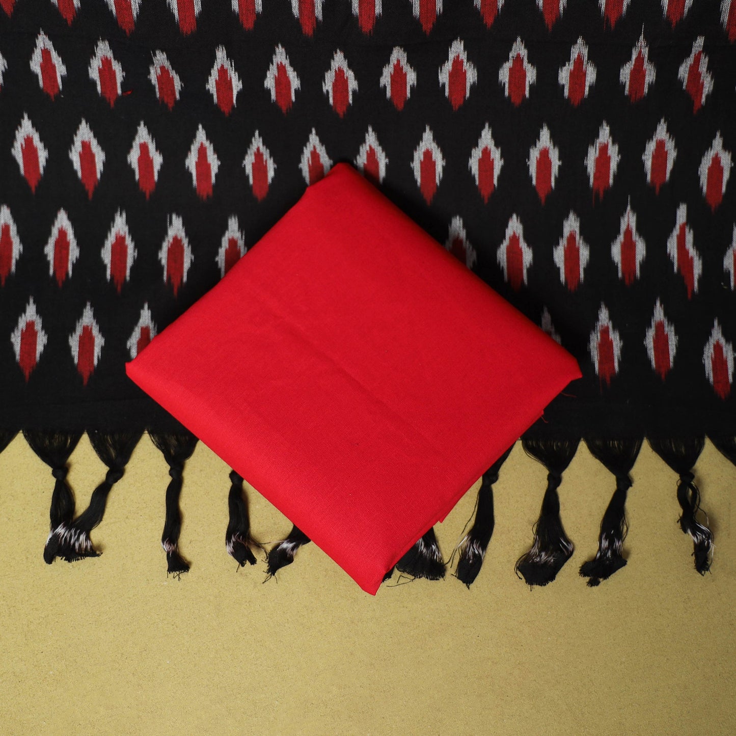 Black - 3pc handloom cotton unstitched pochampally ikat