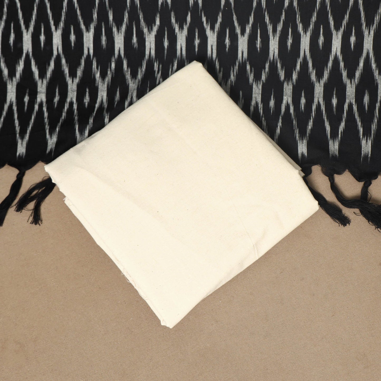 Black - 3pc handloom cotton unstitched pochampally ikat