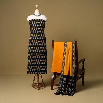 Black - 3pc handloom cotton unstitched pochampally ikat