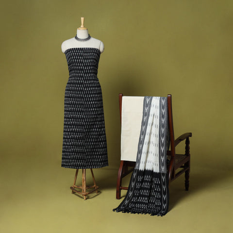 Black - 3pc handloom cotton unstitched pochampally ikat