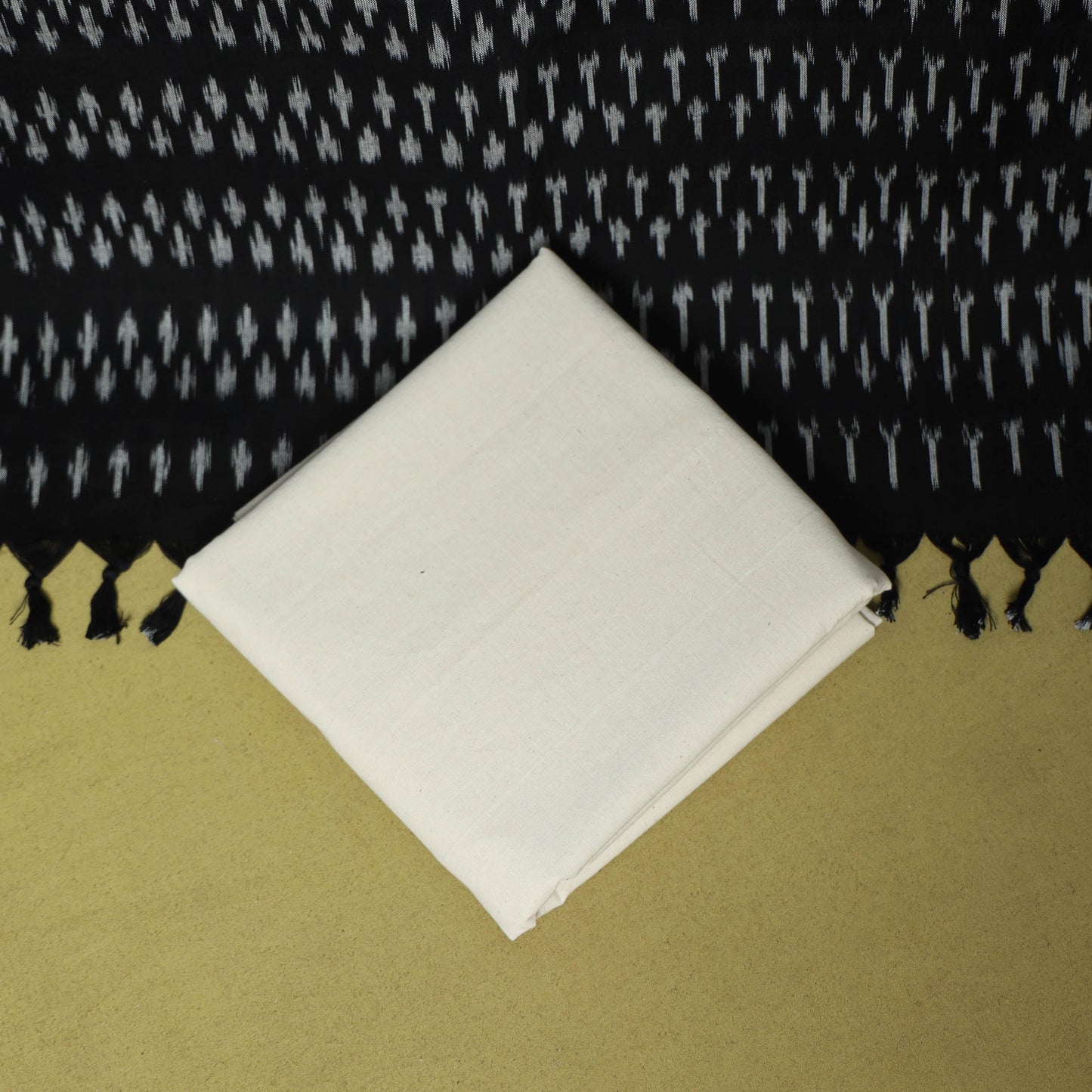 Black - 3pc handloom cotton unstitched pochampally ikat