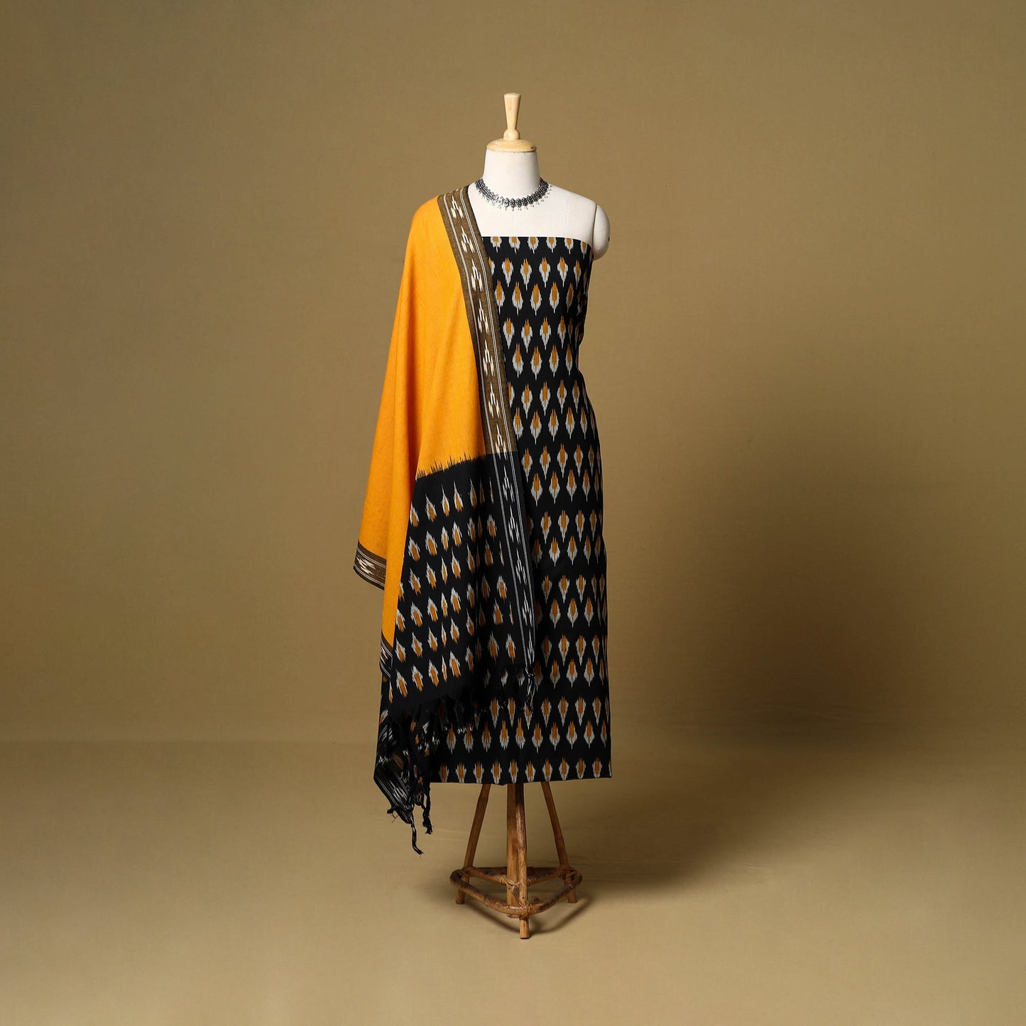 Black - 3pc handloom cotton unstitched pochampally ikat