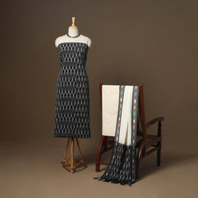 Black - 3pc handloom cotton unstitched pochampally ikat