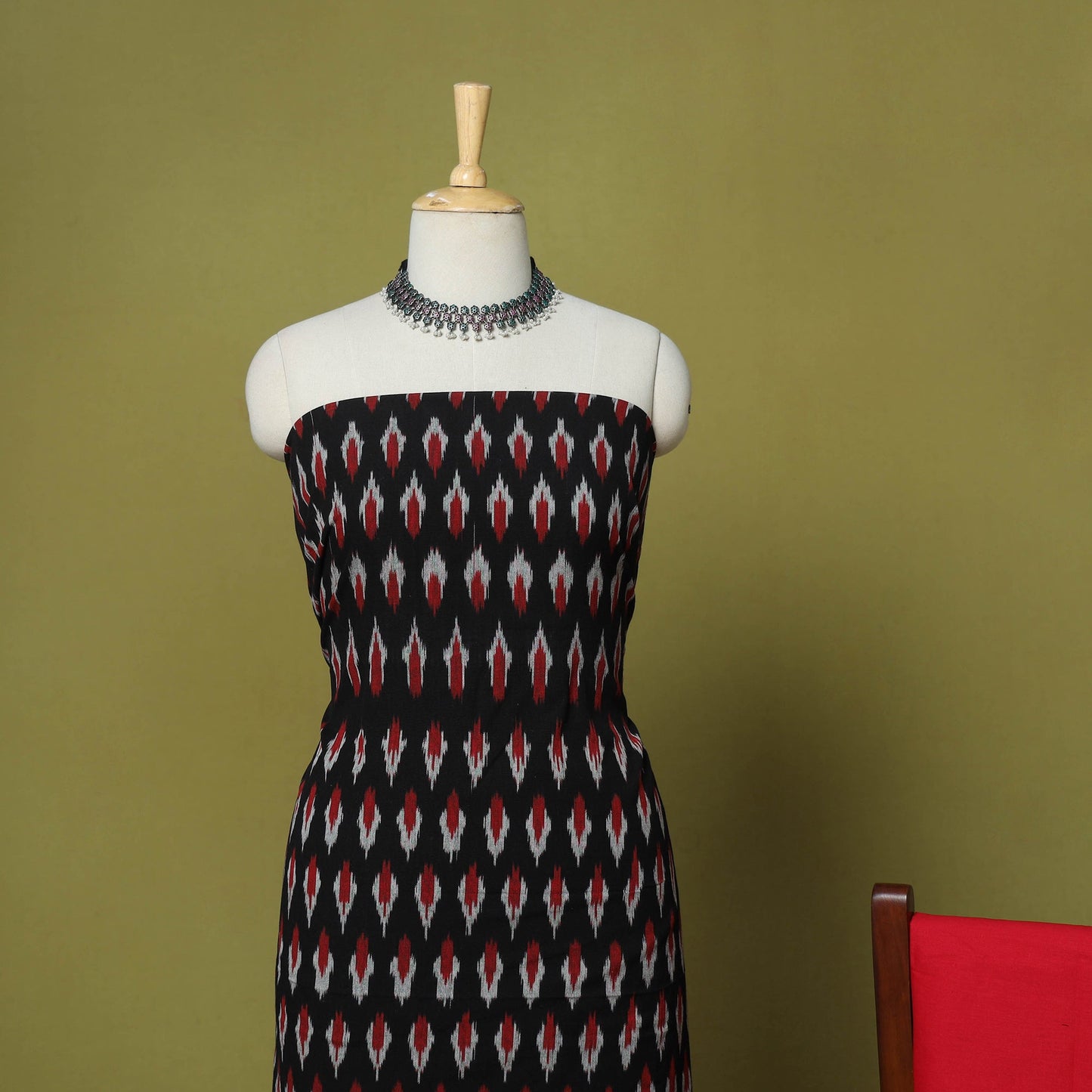 Black - 3pc handloom cotton unstitched pochampally ikat