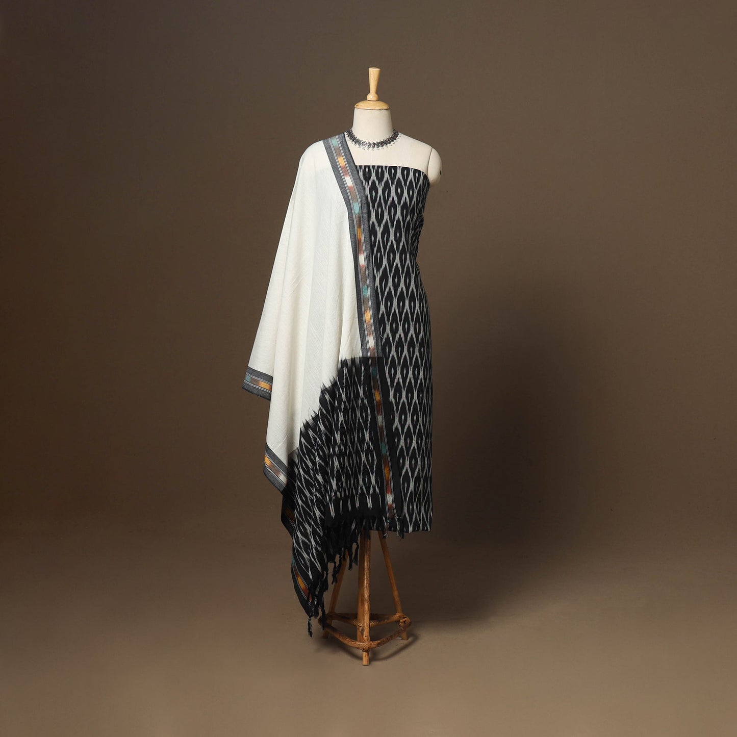 Black - 3pc handloom cotton unstitched pochampally ikat