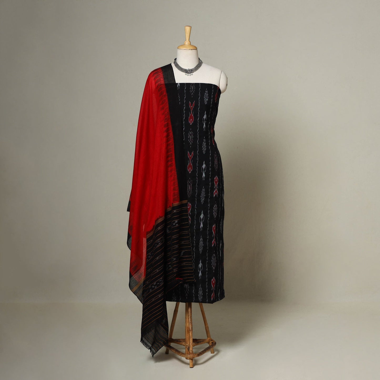 Black - 3pc handloom cotton unstitched sambalpuri dress