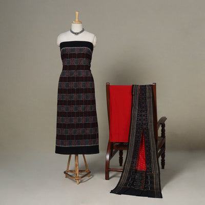 Black - 3pc handloom cotton unstitched sambalpuri dress