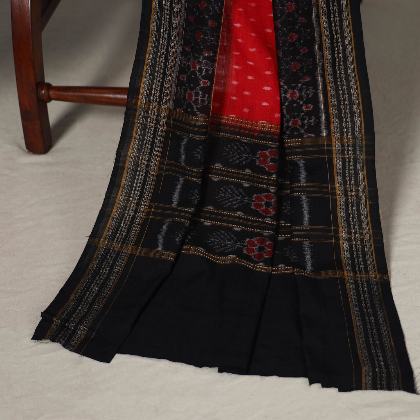 Black - 3pc handloom cotton unstitched sambalpuri dress