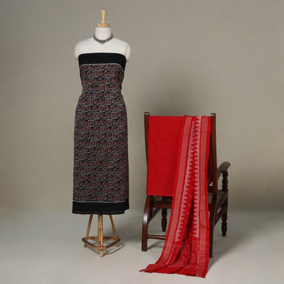 Black - 3pc handloom cotton unstitched sambalpuri dress