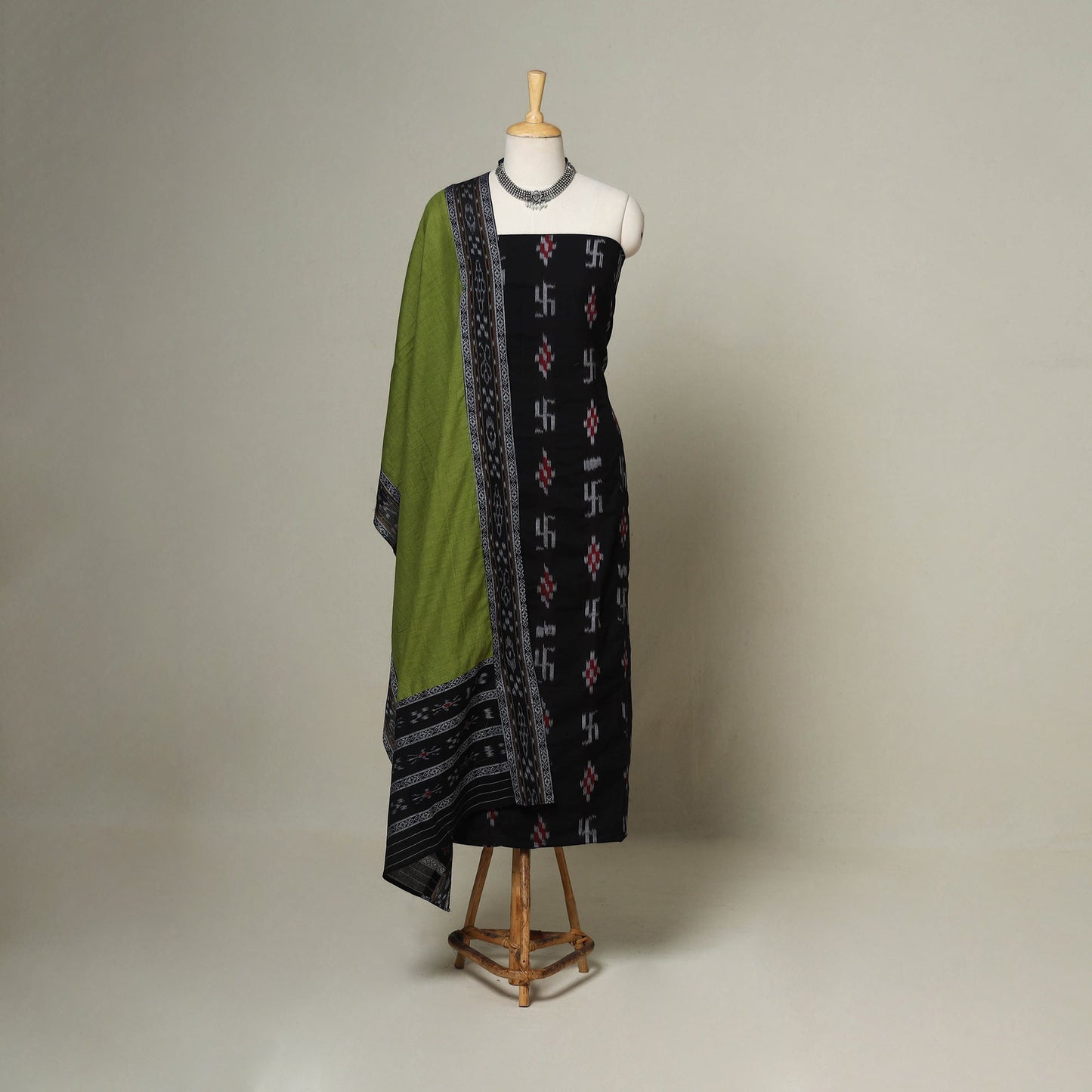 Black - 3pc handloom cotton unstitched sambalpuri dress