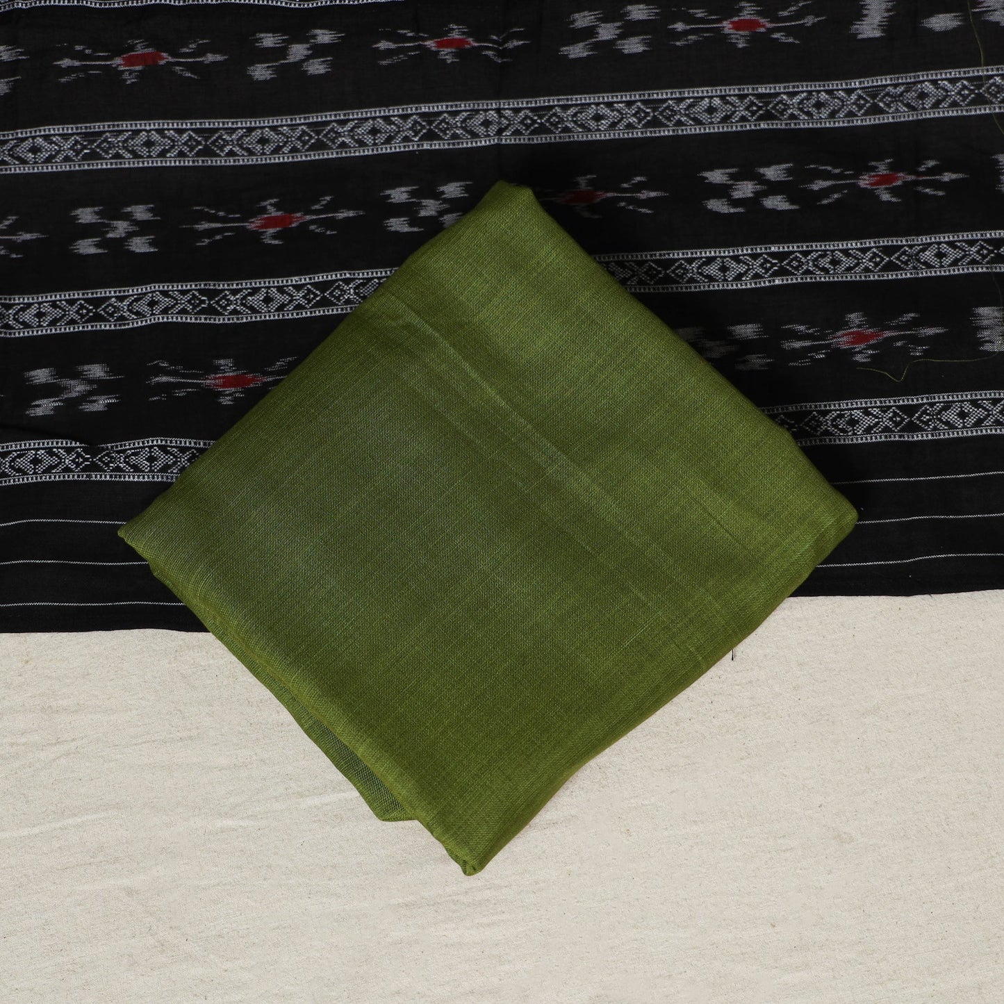 Black - 3pc handloom cotton unstitched sambalpuri dress