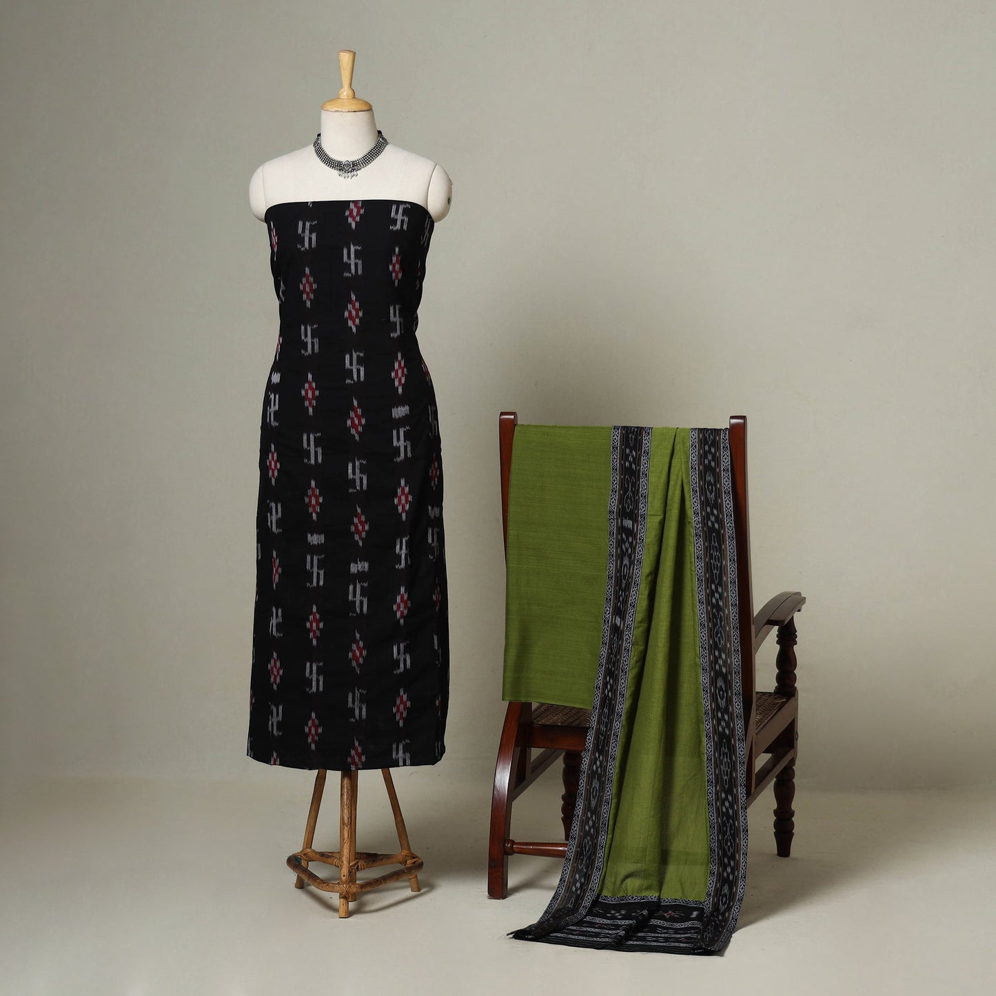 Black - 3pc handloom cotton unstitched sambalpuri dress