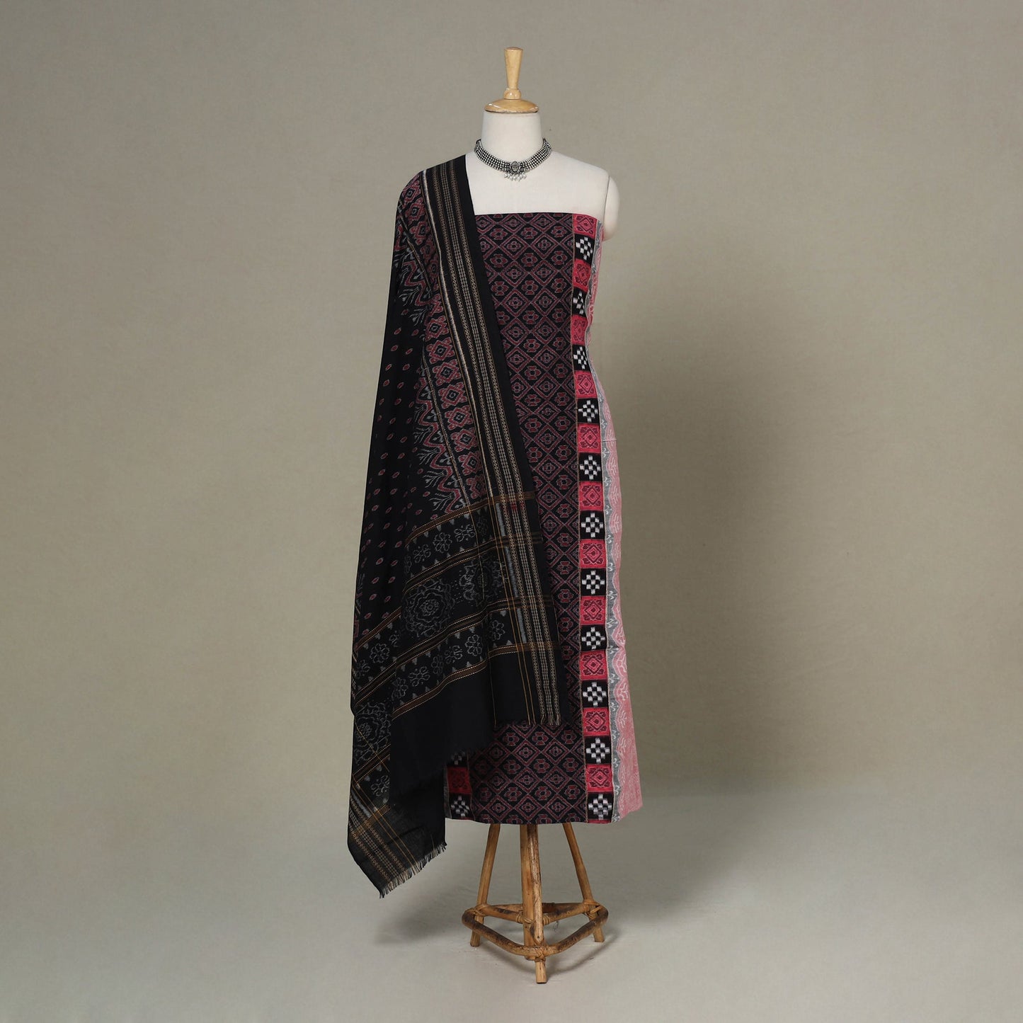 Black - 3pc handloom cotton unstitched sambalpuri dress