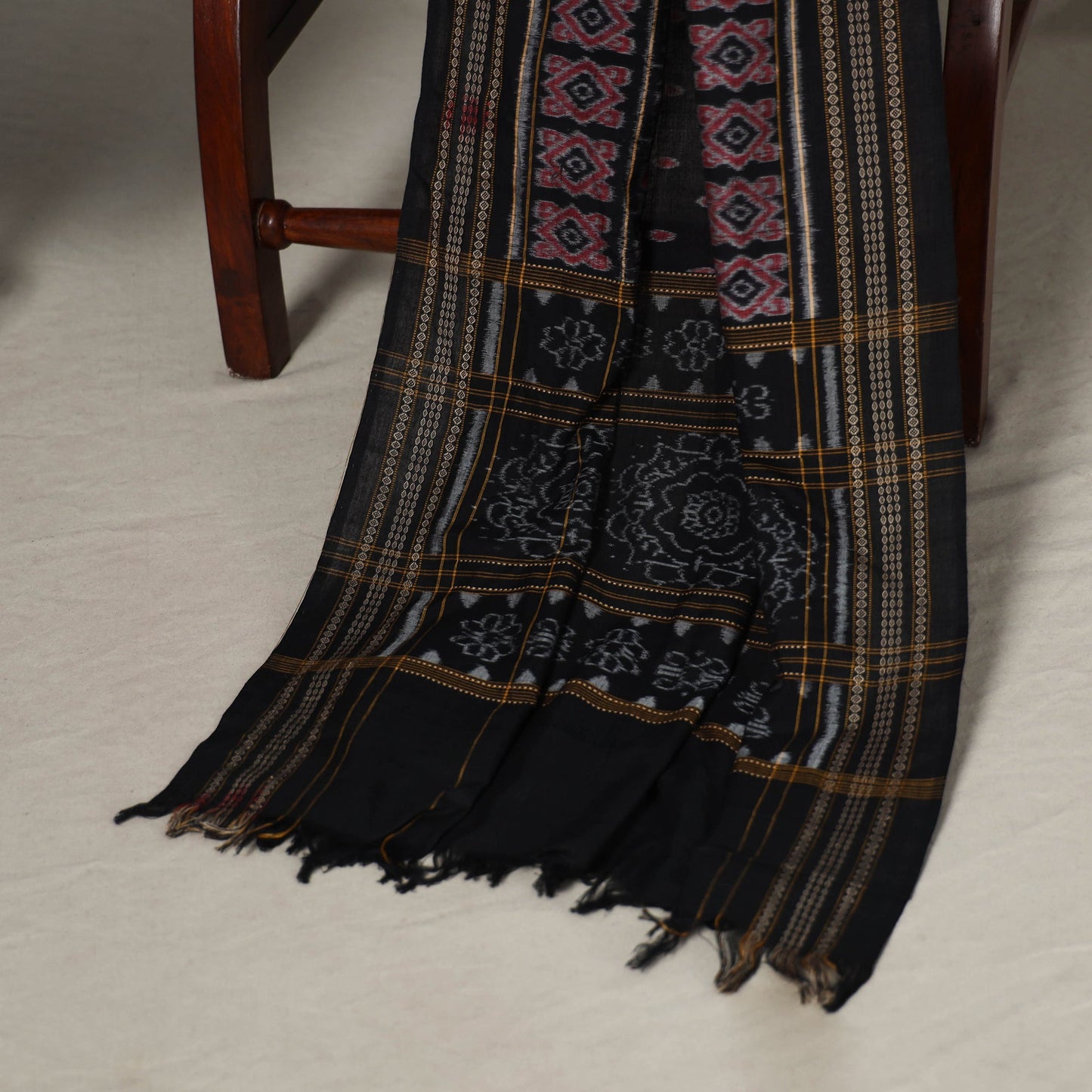 Black - 3pc handloom cotton unstitched sambalpuri dress