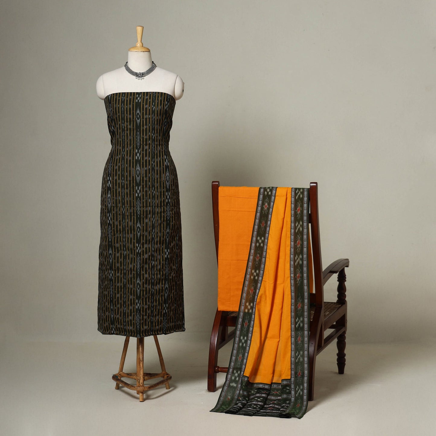 Black - 3pc handloom cotton unstitched sambalpuri dress