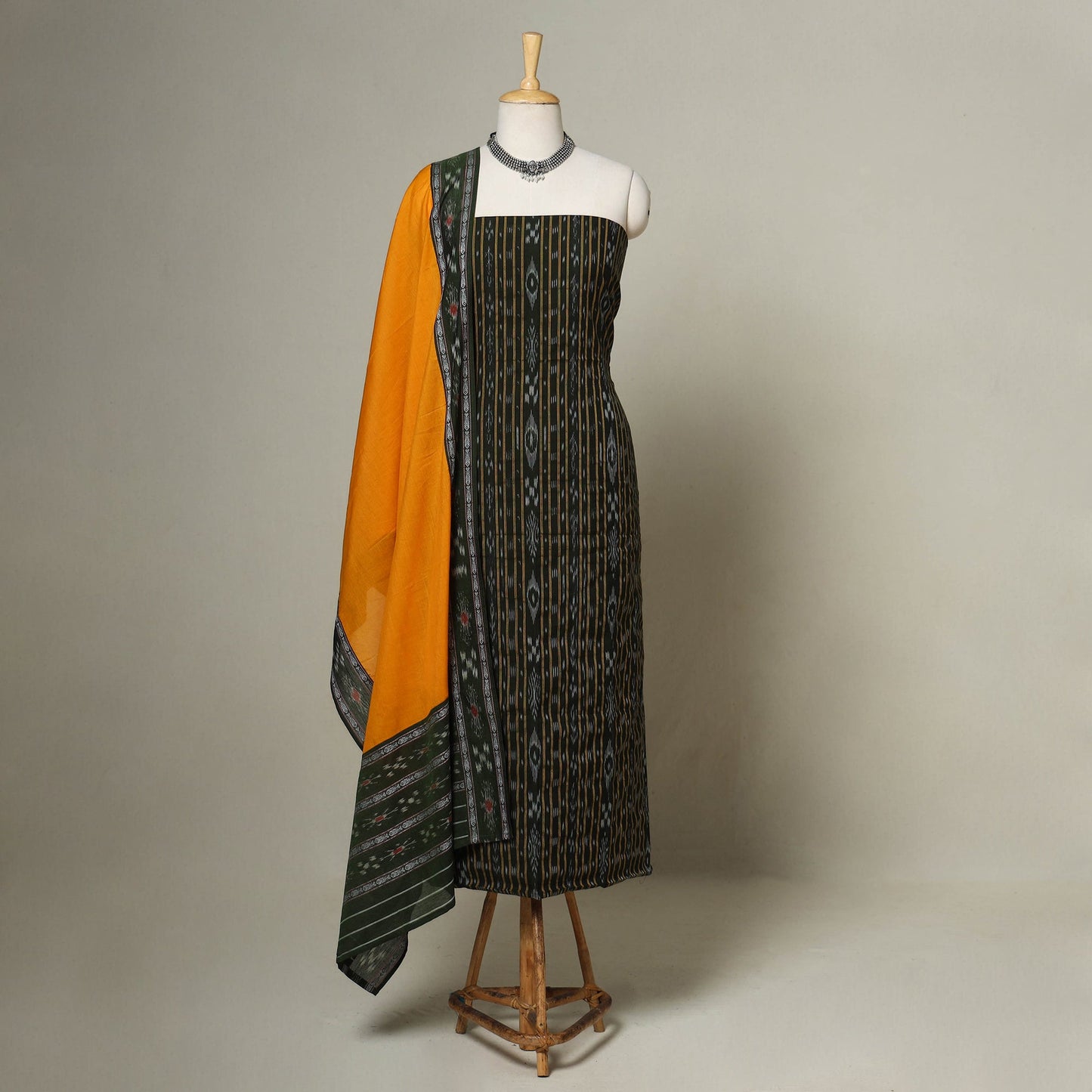Black - 3pc handloom cotton unstitched sambalpuri dress