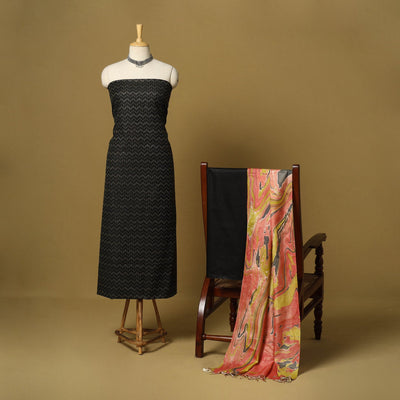 Black - 3pc handloom mulberry unstitched suit material set