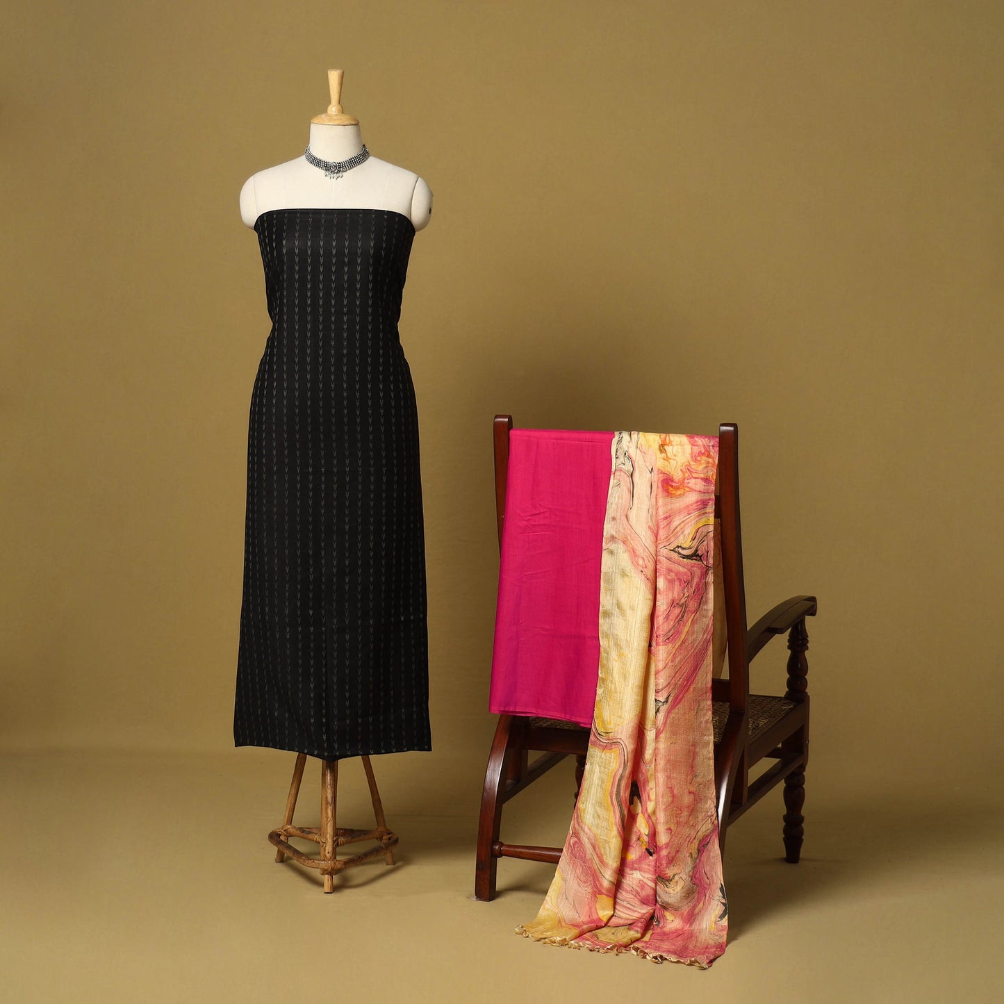 Black - 3pc handloom mulberry unstitched suit material set