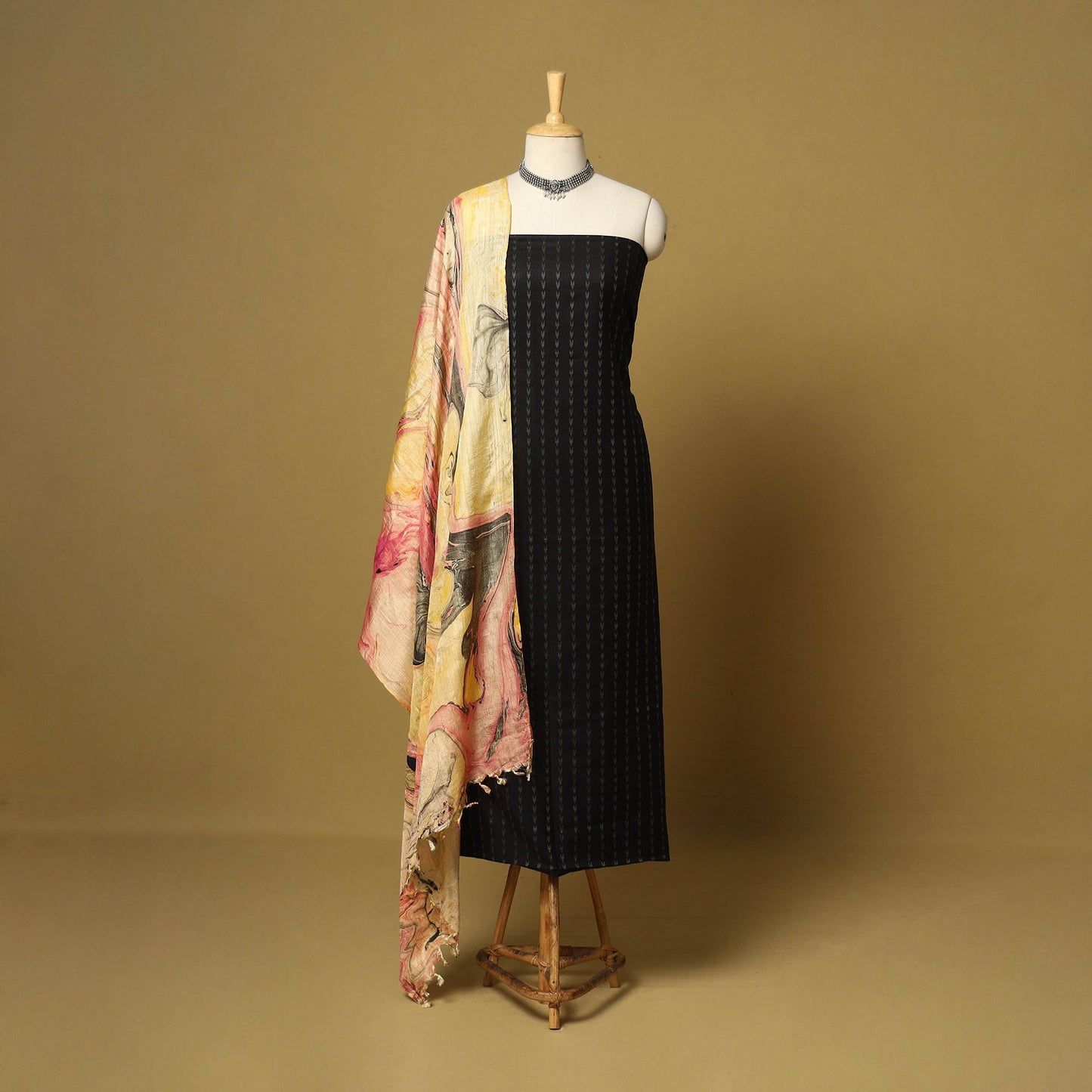 Black - 3pc handloom mulberry unstitched suit material set