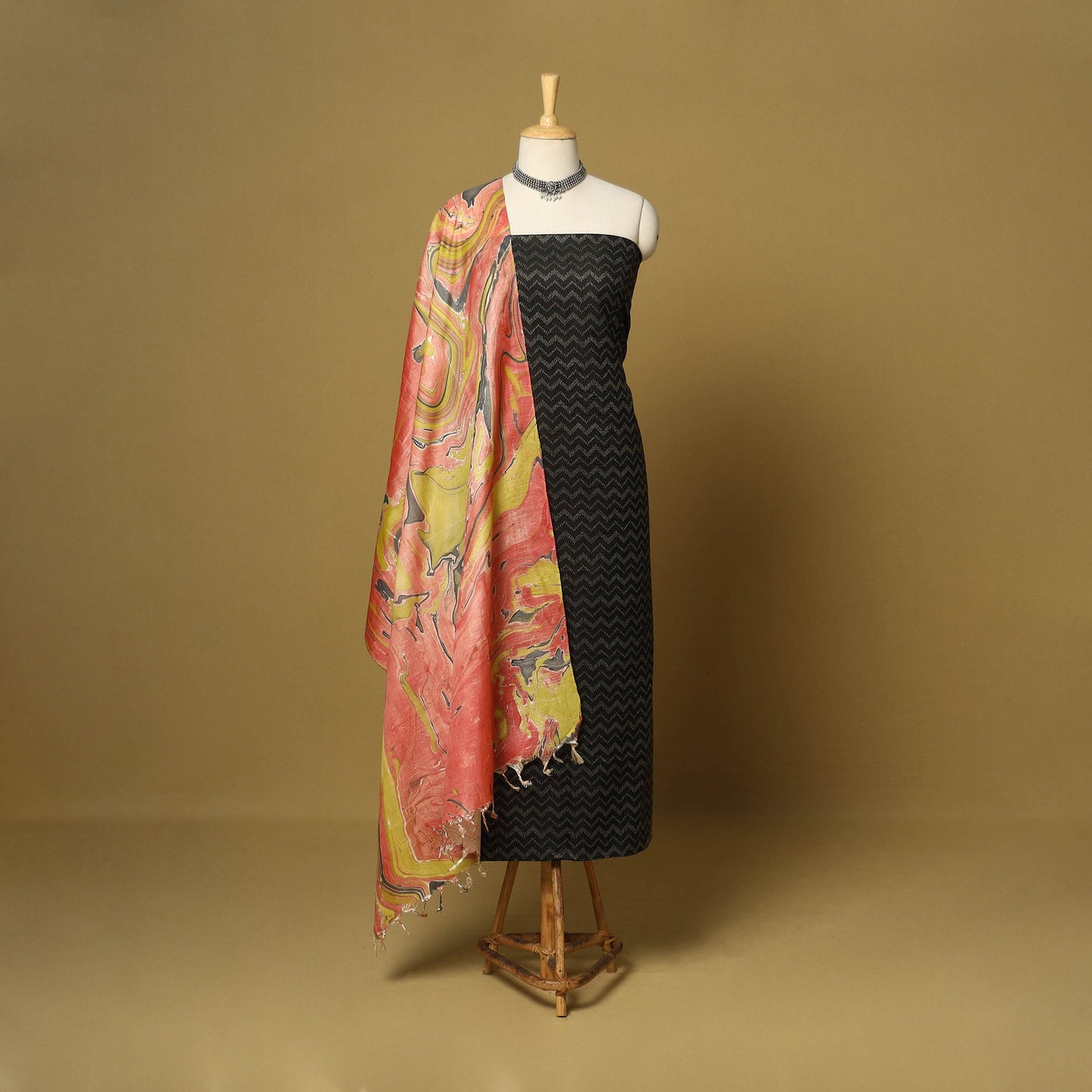 Black - 3pc handloom mulberry unstitched suit material set