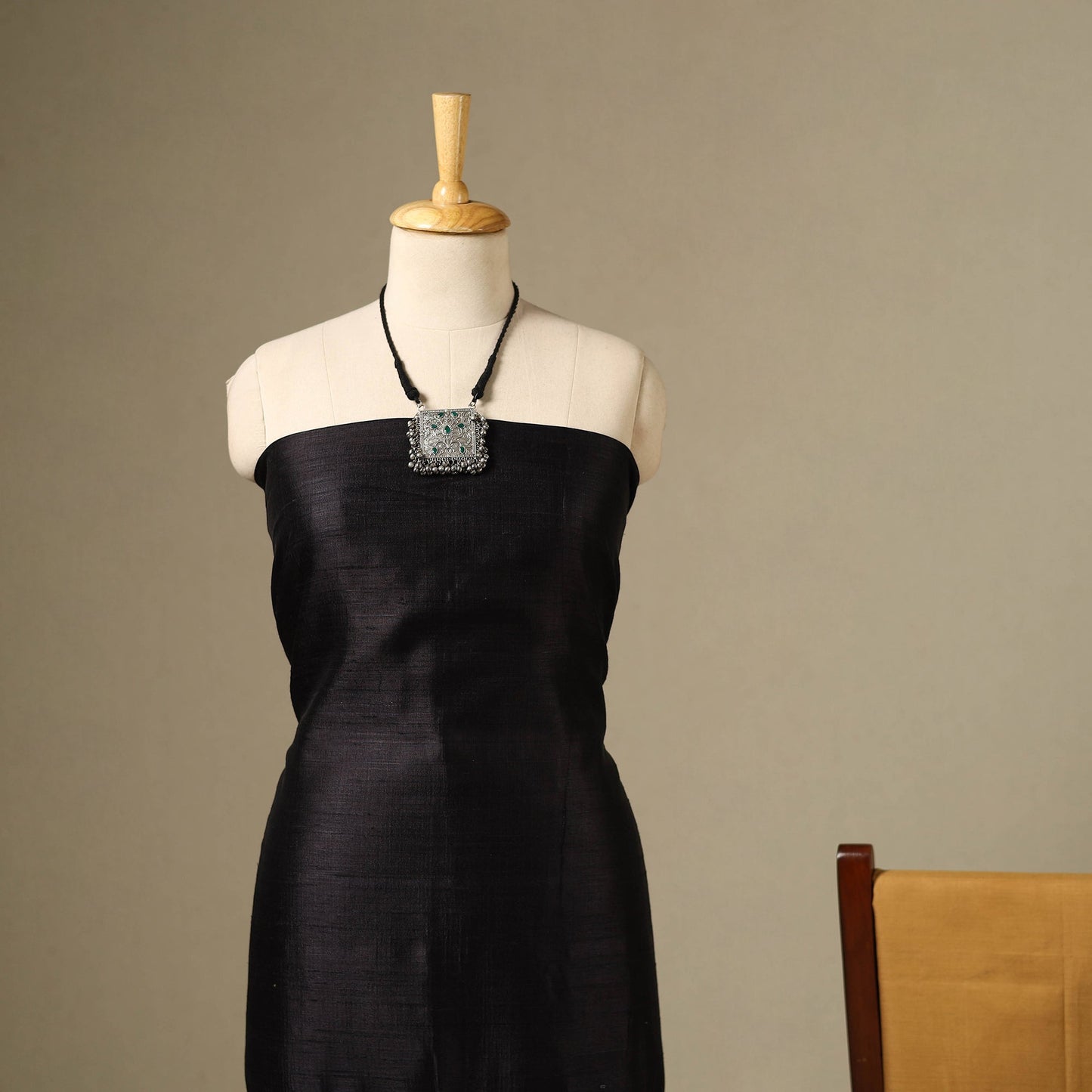 Black - 3pc handloom tussar silk bhagalpuri unstitched