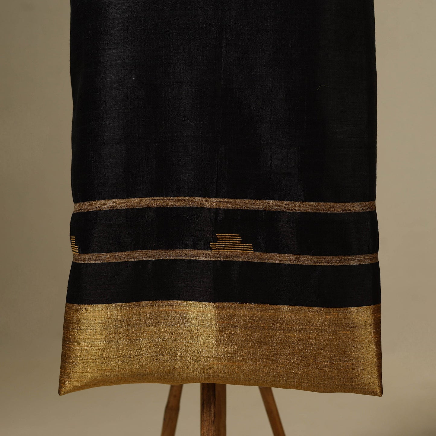Black 3pc Handloom Tussar Silk Bhagalpuri Dress Material