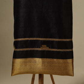 Black 3pc Handloom Tussar Silk Bhagalpuri Dress Material