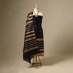 Black - 3pc handloom tussar silk bhagalpuri unstitched