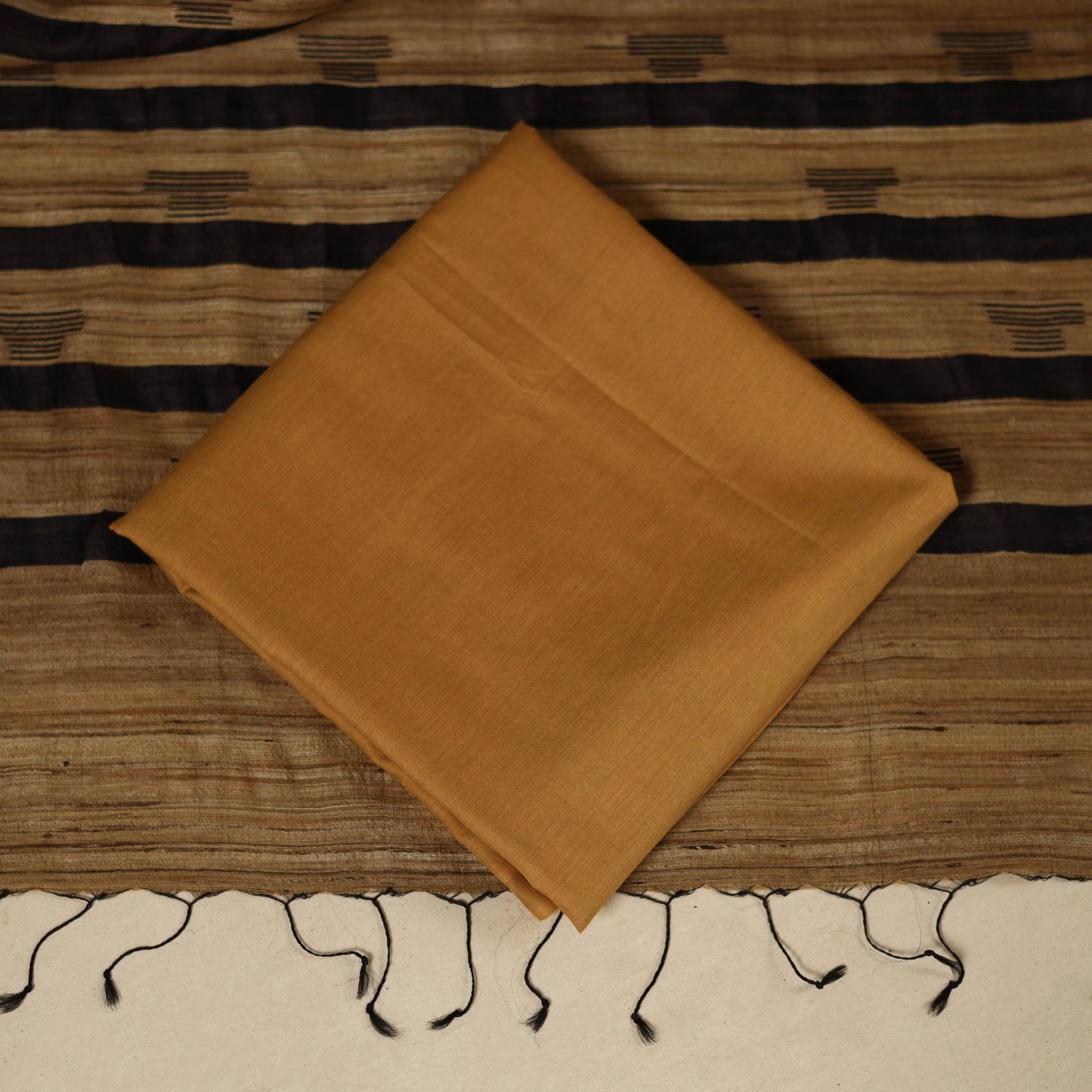 Black 3pc Handloom Tussar Silk Bhagalpuri Dress Material