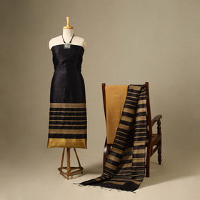 Black - 3pc handloom tussar silk bhagalpuri unstitched
