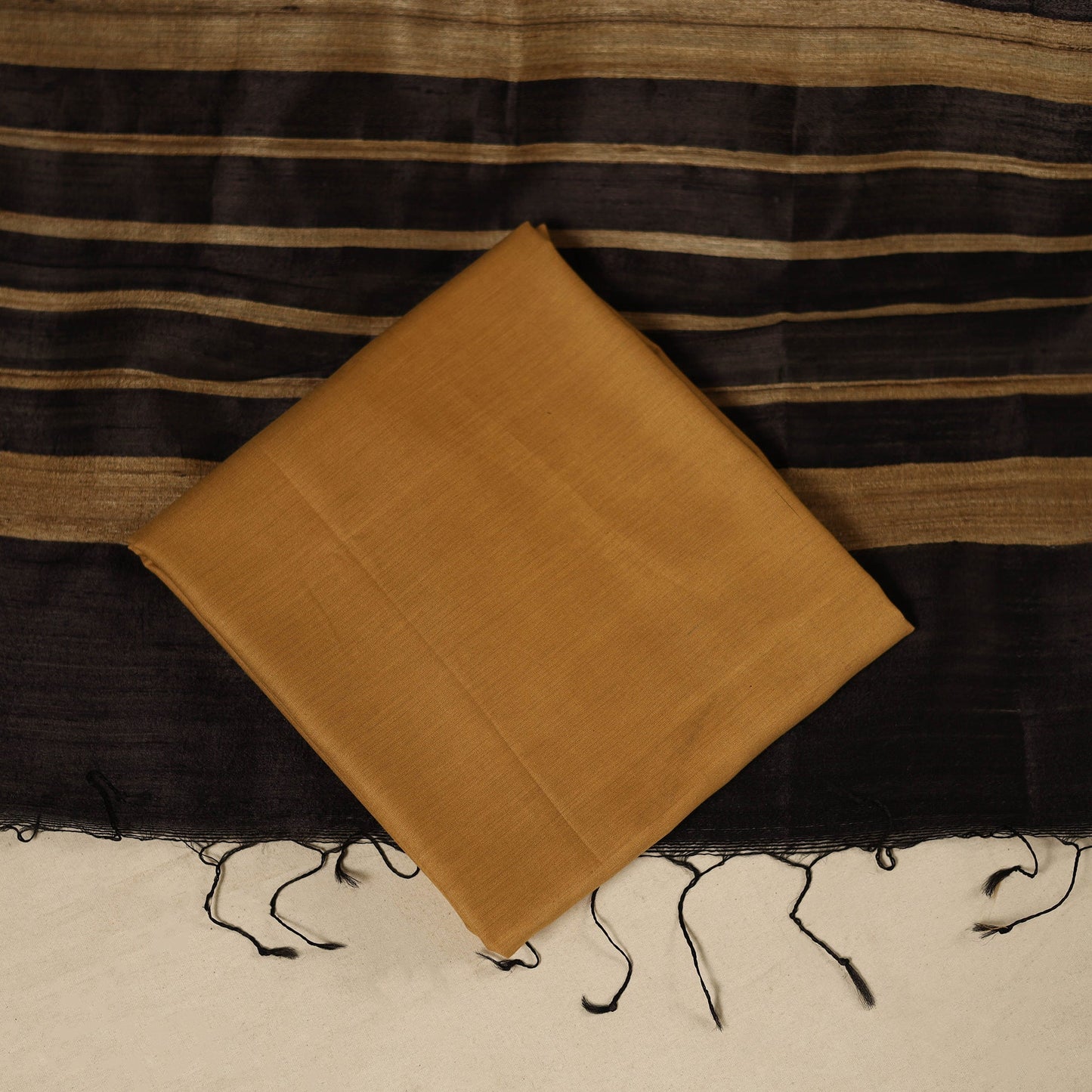 Black - 3pc handloom tussar silk bhagalpuri unstitched