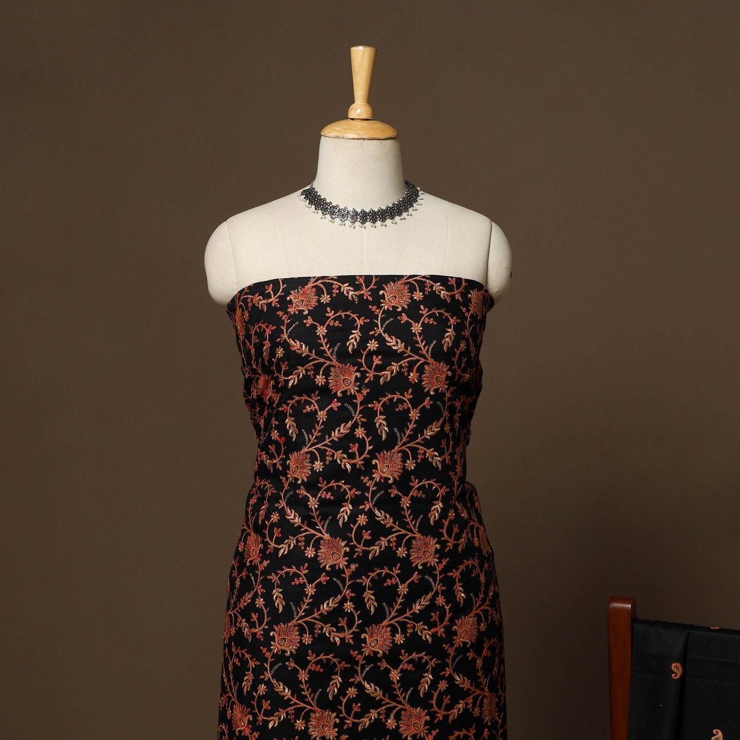 Black - 3pc heavy hand embroidered work merino wool