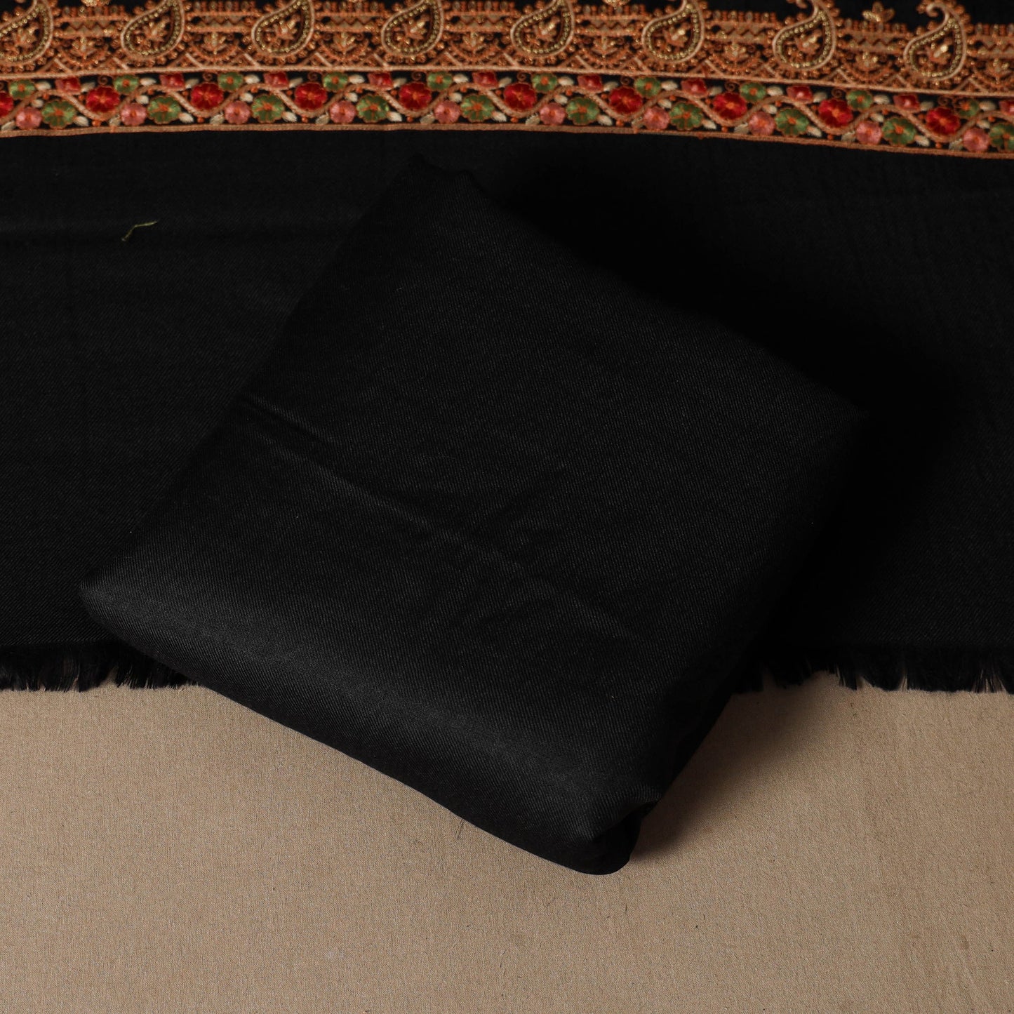 Black - 3pc heavy hand embroidered work merino wool