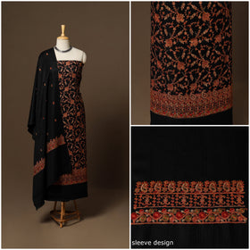 Black - 3pc heavy hand embroidered work merino wool