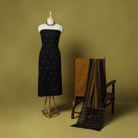 Black - 3pc ikat handloom cotton unstitched sambalpuri