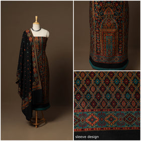 Black - 3pc jacquard weave merino wool unstitched dress