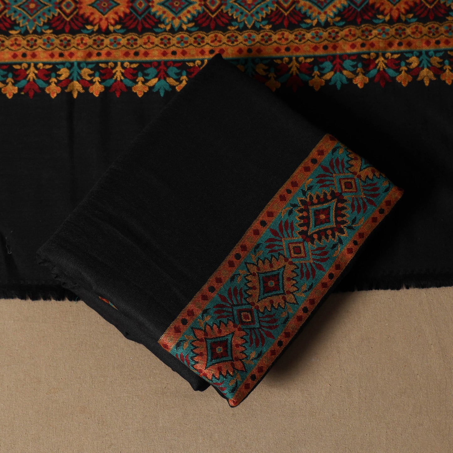 Black - 3pc jacquard weave merino wool unstitched dress